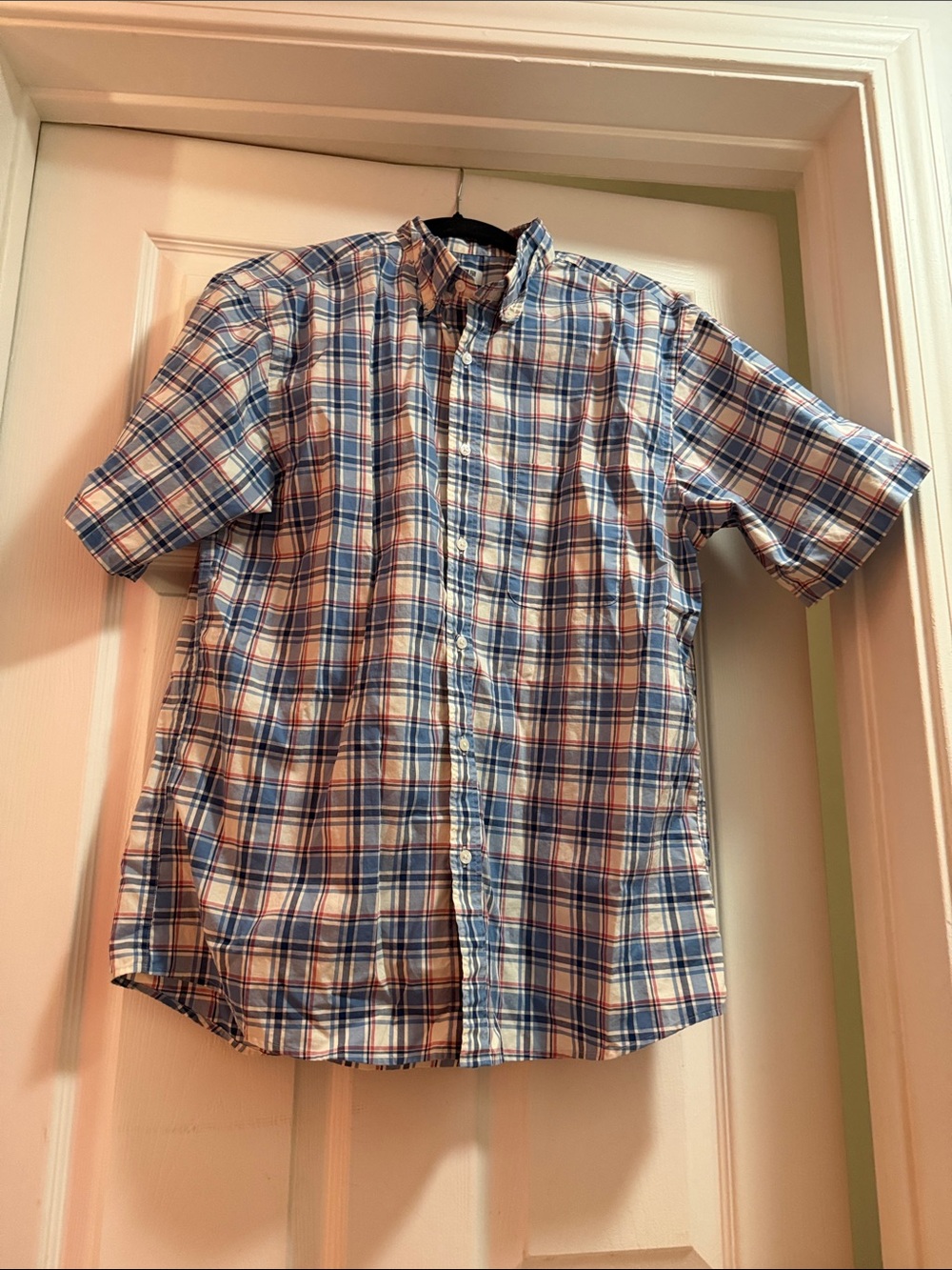 Uniqlo Men's Short-Sleeve Plaid Button-Down Shirt - Blue/White/Red
